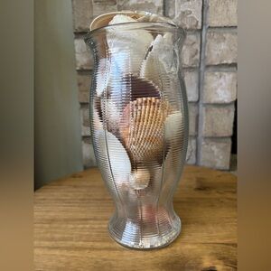 Glass Hurricane Vase filled‎ with Coastal Sea Shell Collection Beach Decor 9.6"